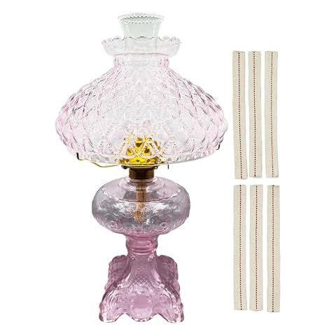Light of Mine - Princess Feather Pink Oil Lamp Assembly with 10" Pink Quilted Shade and Replacement 3/4" Wick Strips Cover