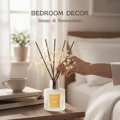 Image of Airkeep Reed Diffuser Set,3.38 fl oz (100 ml) - Coconut Vanilla Oil Diffusers with 8 Reed Sticks, Home Fragrance Reed Diffuser for Bathroom Shelf Decor