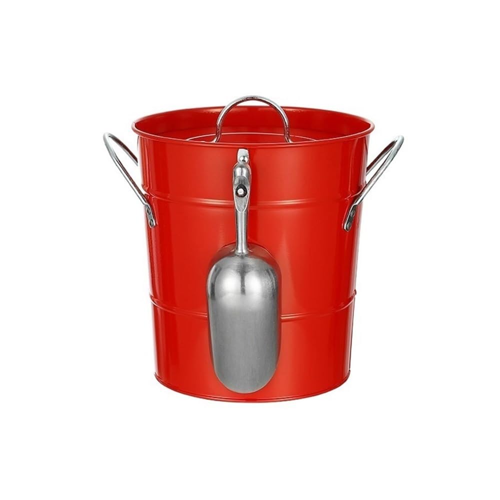 Secchiello per il ghiaccio Secchiello for il ghiaccio da bar in acciaio inossidabile con coperchio for portatile for birra champagne(Red)