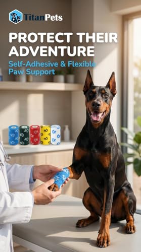 Image of Dog Bandage Cohesive Wrap for Paw & Leg | 10cm x 4.5m - Pack of 6 | Easy Tear, Fur Safe | Self Adhesive Elastic Vet Tape for Walking Protection, Wound Care & Licking Prevention Bandage Roll