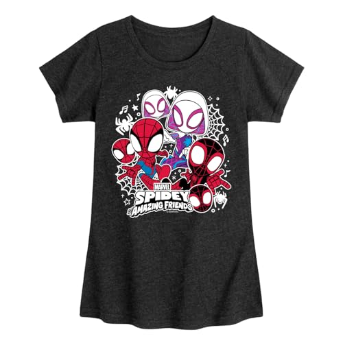 Marvel Spider-Man and His Amazing Friends - Spidey Friends Stickers - Toddler and Youth Girls Fitted Short Sleeve Tee