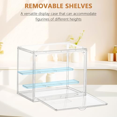 Image of LXLXXL Small Acrylic Display Case for Collectibles 3 Layer Adjustable Display Case with Magnetic Door Clear Stackable Display Box for Mini Figures, 2 Pack