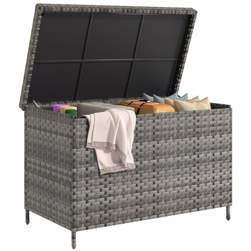 YITAHOME 230 Gal Outdoor Storage Box, XXL All-Weather Wicker Deck Box for Patio Furniture, Cushions, Pool Accessories and Garden Tools - Grey -  MAYIHtW7YE