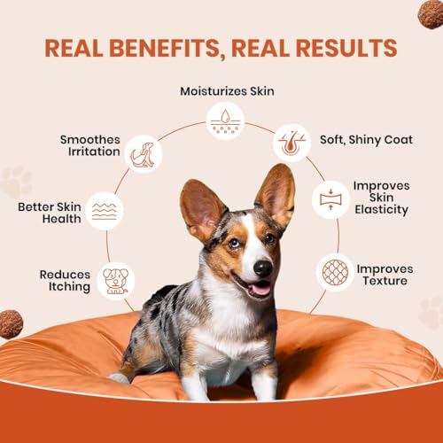 Image of Omega 3 & 6, Salmon Oil Skin & Coat Supplement for Dogs | with Krill Oil, Biotin, Collagen & Zinc | Promotes Shiny, Healthy Coat | 90 Soft Chews