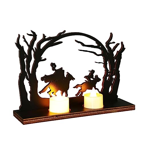 Decoración de jinete sin cabeza, obra de arte de madera, figura de escena de jinete sin cabeza de pie, portavelas hueco para decoración de escritorio, portavelas de escritorio hueco para Halloween,