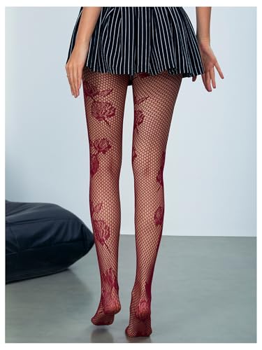 Image of Milumia Women's Floral Lace Fishnet Tights Rose Pattern Sheer Mesh Pantyhose Stockings