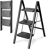 Victoam Escalera de 3 peldaños, plegable con soporte seguro, pedal ampliado,...