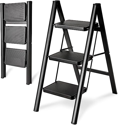 Victoam Escalera de 3 peldaños plegable con soporte seguro pedal ampliado de aluminio taburete
