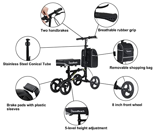Blessreach Economy Knee Scooter Steerable Knee Walker For Foot Injuries Compact Crutch Alternative With Dual Braking System #TOP1