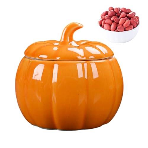 Bol de citrouille en céramique - pot de rangement en forme de citrouille avec couvercle | Pot de stockage des aliments en matière d'humidité | Candy Bowl pour biscuits, bonbons, guimauves, biscuits