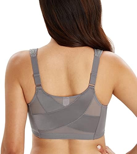 Lemorosy Beha voor dames, zonder beugel, comfort, grote maten, sterke ondersteuning, sluiting aan de voorkant, rugsteun, ongevoerd, beugelloze klassieke beha, bralette, toffee, 85E