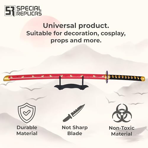 Demon Slayer Katana Schwert 105 cm/41 Zoll - Samurai Schwert Holz für Anime Cosplay - Bokken Bambusholz mit Gürtel und Ständer - Anime Schwerter Dekorative Requisiten - (Kokushibo’s Kyokokukamusari)