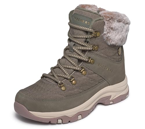 Skechers Women's TREGO - STORMIE FROST Waterproof Cold Weather Lace-Up with side-zip boot, Olive 8M