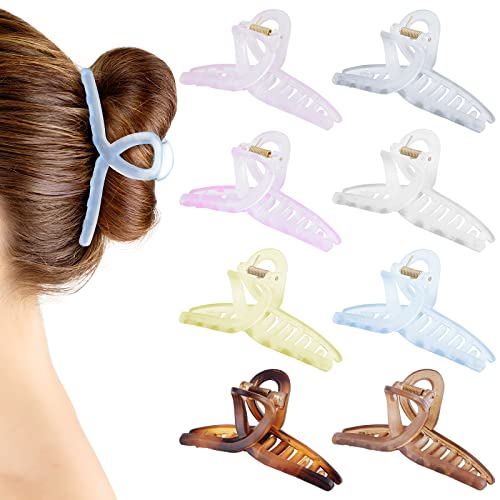 OKBA 8 Colors Large Hair Clips for Women Thick Hair, Matte Hair Claw Clips Hair Clamps for Thin Hair,Nonslip Strong Hold Jaw Clip for Women Girls Long Hair, Fashion Hair Styling Accessories,4.3 in