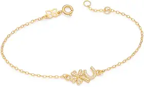 Pulseira Rommanel Trevo de Quatro Folhas e Ferradura Banhada a Ouro 18k com Zircônias - 552235
