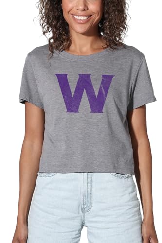 Williams College Official Distressed Primary Logo Women's Crop Top T-Shirt, Athletic Heather, Medium