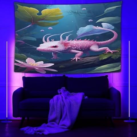 UTRSIFB Blacklight Tapestry Axolotl Animal Print, UV Tapestry Neon Tapestries Glow in The Dark Aesthetic Tapestry Wall Hanging for Bedroom, Room, 40x60 Inches Cover
