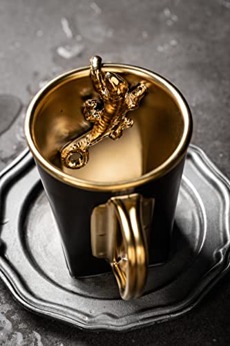 Dihoclub Gold Plating Ceramic Coffee Mug Set 2 With 3D Golden Spider And Lizard Sculpture, Perfect Valentine's Day Pairs Mugs Christmas Gifts For Women And Men(2, 12 Fl Oz) #TOP3