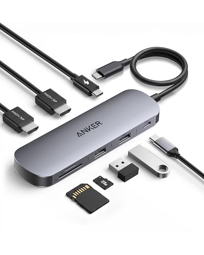 Anker Nano 8-in-1 USB C Hub, Dual-Monitor Docking Station mit 4K@60Hz HDMI, 1× USB-C (10 Gbit/s), 2× USB-A 3.0, 85W PD, SD-/TF-Kartenleser, für Dell-, Lenovo-, HP- & Windows-Laptops (ohne Netzteil)