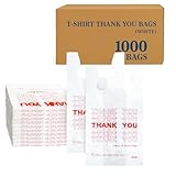 1000 Count Thank You Plastic T-Shirt Bags (11.5' x 6.5' x 22') – White, Durable with Handles for Grocery, Takeout, Shopping, Retail