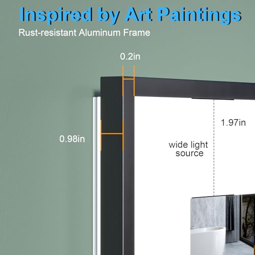 24 x 36 Inch LED Bathroom Mirror with Black Frame, Lighted Bathroom Mirrors for Vanity with Super Bright Front Light + Backlit, Anti-Fog, 3 Colors Stepless Dimmable Motion Sensor Smart Restroom Mirror by viechanro - Used condition - Image 2