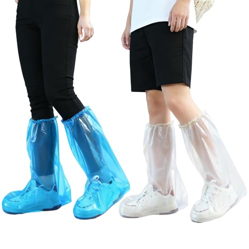 10/15 Pairs Rain Shoe Covers for Men & Women, Waterproof Plastic Shoe Covers Disposable, Outdoor Indoor Boot Sneaker Covers (Blue-Tall-5Pairs+White-Tall-5Pairs)