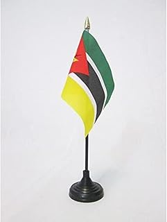 AZ FLAG - Mozambique Table Flag 4'' x 6'' - Mozambican Mini Desk Flag 100% Polyester 15 x 10 cm with 10'' Pole - Golden Spear
