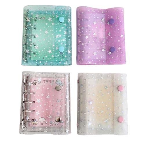 リフィル100枚 シールバインダー シール帳 透明 はがせる シール手帳 キラキラ輝く 透明 M5 女の子 はがせる 収納 ホログラム クリアバインダー ミニサイズ 手帳 推し活グッズ 持ち運び PVC ホログラム星柄