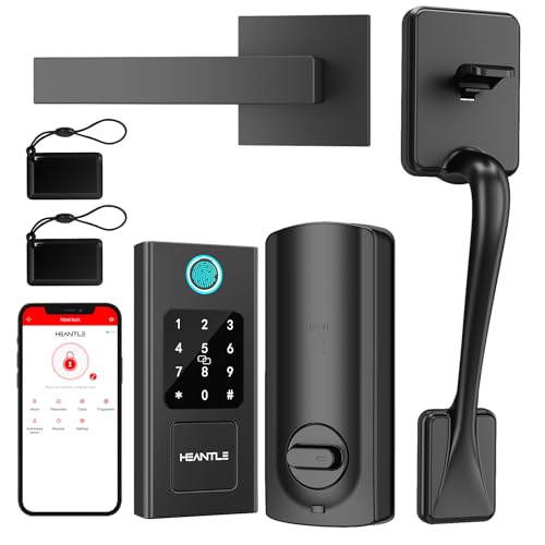 Smart Lock Front Door, HEANTLE Smart Door Lock Set, Electronic Keypad Smart Fingerprint Deadbolt Lock, Keyless Entry Door Lock with Handle, Digital Lock Alexa/Bluetooth APP/Keyfob/Auto Lock Black Smart Lock Front Door, HEANTLE Smart Door Lock Set, Electronic Keypad Smart Fingerprint Deadbolt Lock, Keyless Entry Door Lock with Handle, Digital Lock Alexa/Bluetooth APP/Keyfob/Auto Lock Black
