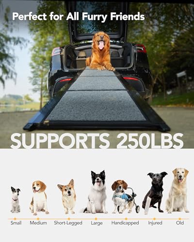 Dog Ramp for Car 63" Long & 17" Wide Portable Dog Ramps for Large Dogs with Non-Slip Rug Surface Dog Car Ramp for SUV Car & Truck, Folding Dog Ramp Up to 250LBS