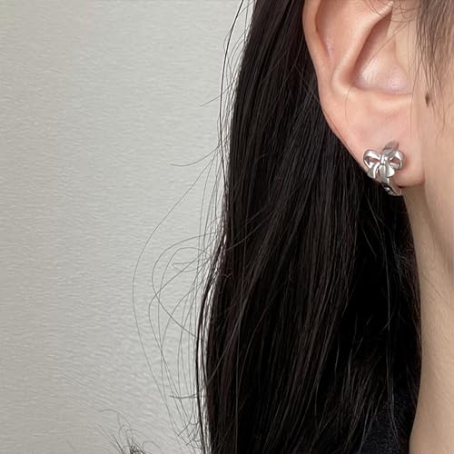 Bow Huggie Hoop Earrings, Small Silver Hoop Earrings, Silver4