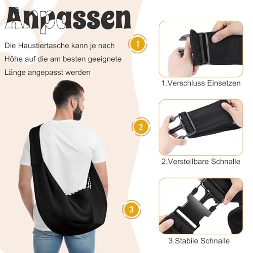 Forhandy Hundetragetasche, Tragbare Haustier Hundetasche mit Verstellbare Schultergurt und Fronttasche Wendbarer Tragetasche Hund bis 7.5kg zum Aktivitäten im Freien/Spaziergang/Ausflüge (Schwarz)