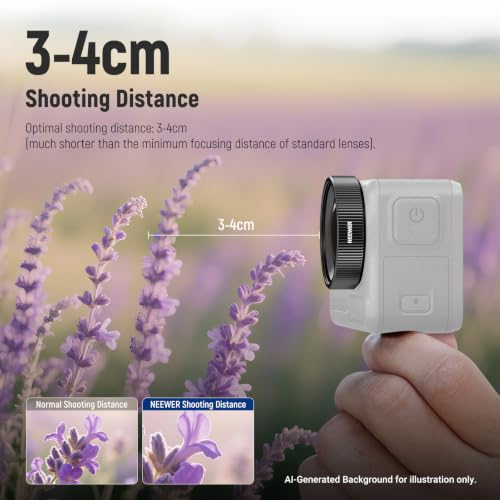 Image of NEEWER Macro Lens Compatible with DJI Osmo Nano /Action 5 Pro /Action 4, 2X Magnification, 2 Elements in 1 Group, 3-4cm Focal Distance, Close Up Photography Accessories, Not Waterproof, LS-68