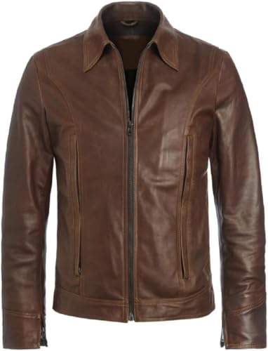 Shirt Collar Leather Jackets For Men Old School Classic Style Everyday Wear Premium Vintage Leather jacket men
