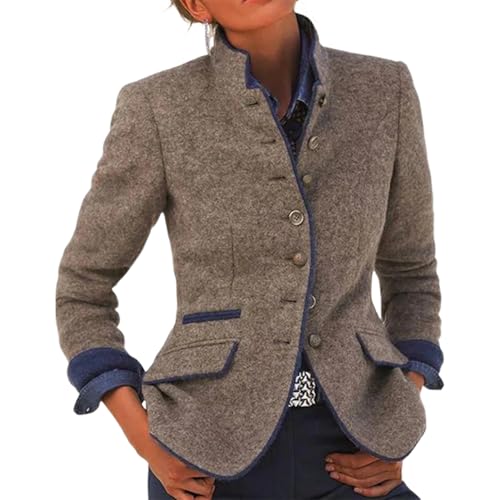 WOMENS FALL FASHION 2024|Light Brown Long Sleeve Lapel Jacket for Women| Fall Tops with Pockets| Womens Tops| Outerwear