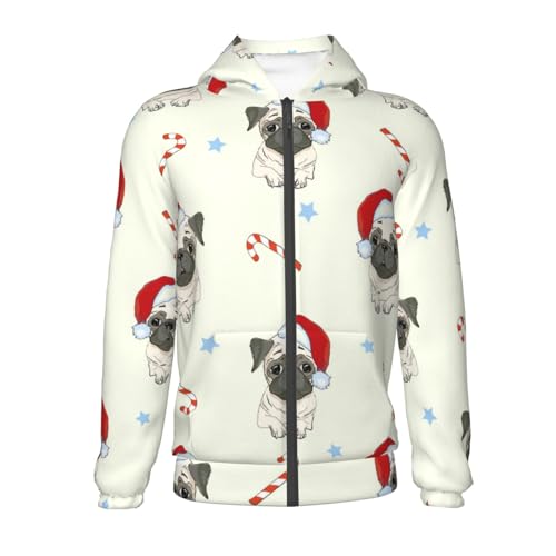 Christmas Pug Dog Kids Pullover Hoodies Boys Zip Up Sweatshirts Girls Athletic Clothes with Pocket2