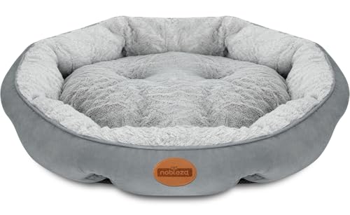 Nobleza Cama Perro Gato Grandes, Cama Lavable para Mascotas, Sofá Cama Redonda de Perros Antideslizantes y Antiestres, Felpa Corta Super Suave y Cómoda para el Invierno, Gris, Ø80 x 18 cm