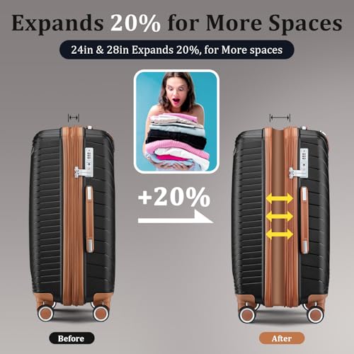 Luggage Sets 4 Piece(14/20/24/28),Expandable Lightweight Suitcase with 4 Double 360 Degrees Mute Spinner Wheels PP Materials Durable TSA Lock Travel Luggage3