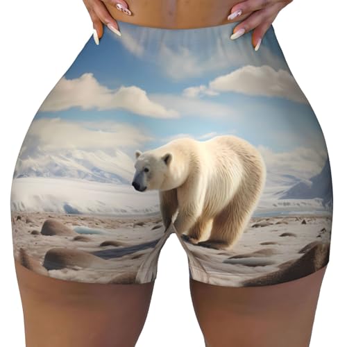 Standing Polar Bear. Pattern Sports Shorts, high Elastic Slim Fitness Pants, Suitable for Yoga/Leisure/Daily wear