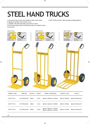 Image of STANLEY SXWT-HT522 Steel Handtruck, 200kg Load Capacity, Ergonomic Handle & Inbuilt Hand Grip with Knuckle Protection, Ideal for Moving Heavy Loads, Boxes & Furniture, Dimensions: 52x49x119 cm