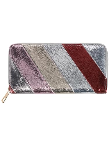 CTM Women's Vegan Leather Rainbow Striped Wallet, Silver Stripes4