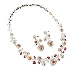 Gargantillas de flores de rosa y café de circón, collares for mujer, pendientes colgantes de lujo, regalos de banquete, conjuntos de joyería(2 pcs set)