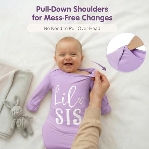 Image of Little Baby Sister Newborn Girl Outfit, Cute Knotted Gown 0-3 Month Soft Infant Going Home Sleepers