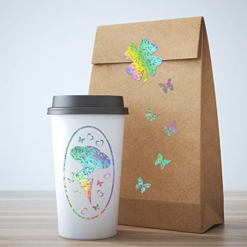 24 Sheets Transparent Holographic Overlay Holographic Vinyl Overlay Holographic Lamination Sheets Adhesive Transparent Vinyl For Stickers, A4 Size, 8.25 X 11.7 Inches (Gem Patterns) #TOP6