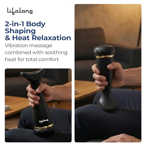 Image of Lifelong Flathead Massager | Body Massager for Pain Relief | 4 Specialized Heads for Targeted Therapy | 4 Speed Levels | Heat Therapy | Full Body Electric Percussion Massager for Adults | Black