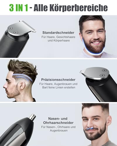 Bartschneider und Haarschneider für Herren, 3-in-1, elektrischer Präzisionsrasierer, kabellos,...