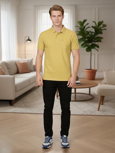 Image of Lux Cozi Men's Cotton Blend Polo T-Shirt with Chest Pocket | Collar T-Shirts for Men | Half Sleeves | Plain - Regular Fit (Pack of 1)