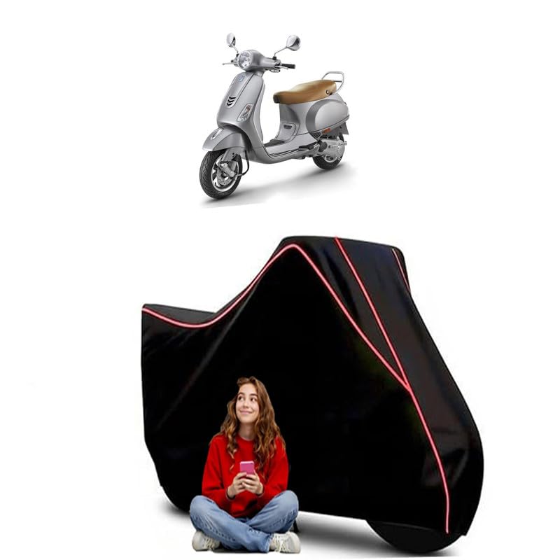 Image of VXL BS6 Scooty Bike Cover Water Resistant Outdoor Use Universal Fit Scooters Motorcycles Heavy Duty UV Protection Dust Rain Scratch Resistant Elastic Bottom Black Blue Piping