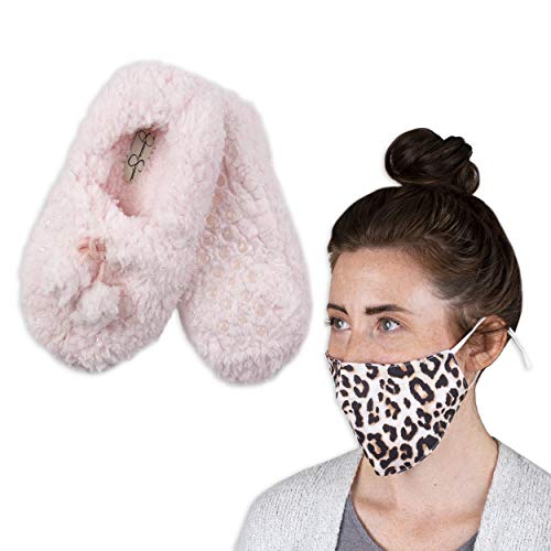 Jessica Simpson womens With Washable Face Mask Set Slipper Socks, Pink, Small-Medium US
