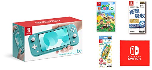 Nintendo Switch Lite ターコイズ&あつまれ どうぶつの森 -Switch&【任天堂ライセンス商品】Nintendo Switch Lite専用 衝撃吸収カバー あつまれどうぶつの森&【任天堂ライセンス商品】Nintendo Switch Lite専用液晶保護フィルム 多機能 (【Amazon.co.jp限定】Nintendo Switch ロゴデザイン マイクロファイバークロス 同梱)